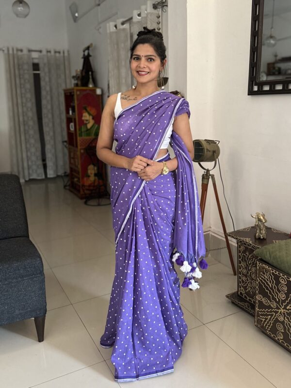 Polka Purple Cotton Saree