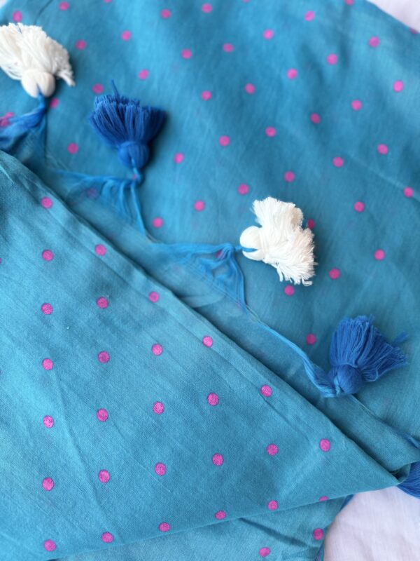 Polka Blue Cotton Saree