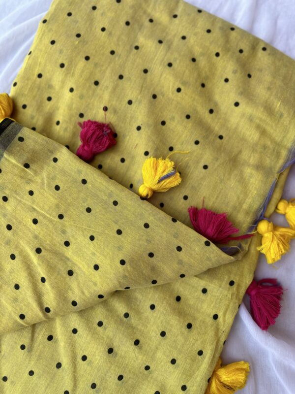 Polka Yellow Cotton Saree