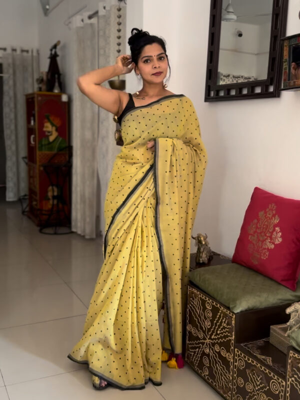 Polka Yellow Cotton Saree