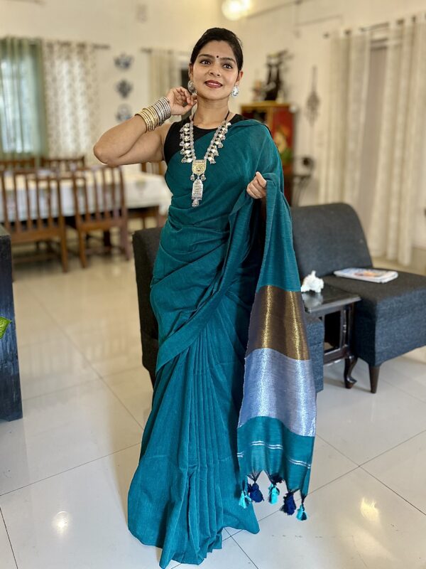 Roopkatha Teal Cotton Saree