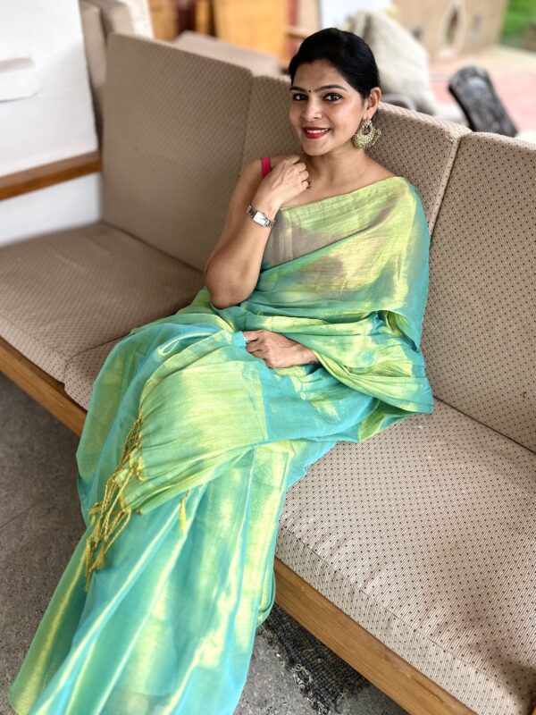 Jhalak Aqua Green Tissue Cotton Saree